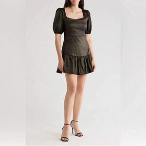 Rachel Parnell  - Ruffle Puff Sleeve Black and Gold Dress Size 4